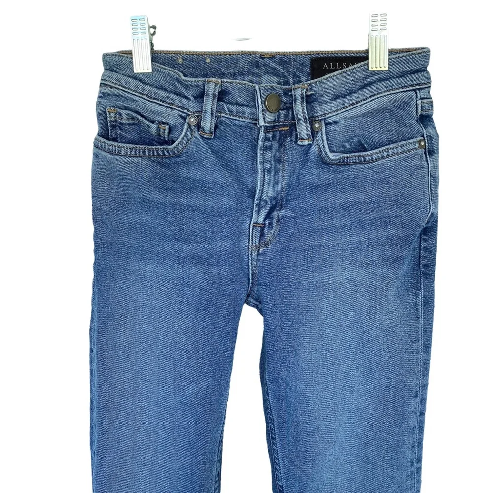 All Saints Zoe Cropped Bootcut Jeans in Light Indigo Blue - Picture 4 of 9